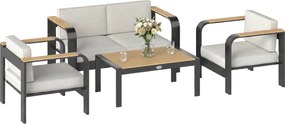 Outsunny Set mobilier grădină din aluminiu, grup de șezut pentru 4 persoane, rezistent la apă, extra-adânc, cu canapea 2 locuri, 2 fotolii, măsuță laterală | Aosom Romania