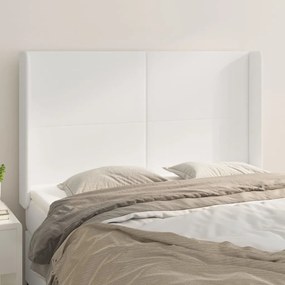 3119391 vidaXL Tăblie de pat cu aripioare, alb, 147x16x118/128 cm, piele eco