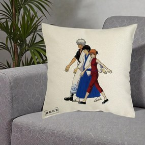 Perna Personalizata Gintama Trio Gintoki Shinpachi Kagura, 40x40 cm, Ecru, Husa Detasabila, Perna Inclusa, BEKZ®