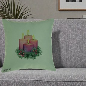 Perna Decorativa Lumanari Advent Roz-Violet, 40x40 cm, Verde, Husa Detasabila, Perna Inclusa, BEKZ®