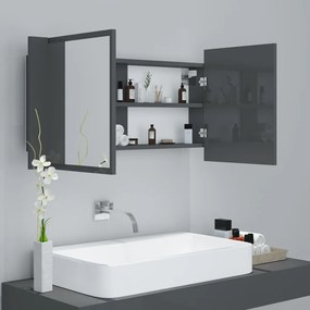 Dulap de baie cu oglinda si LED, gri extralucios, 90x12x45 cm gri foarte lucios