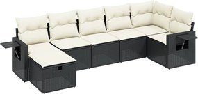 vidaXL Set canapele de grădină cu perne, 7 piese, negru, poliratan