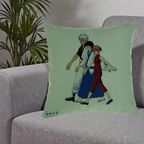 Perna Personalizata Gintama Trio Gintoki Shinpachi Kagura, 40x40 cm, Verde, Husa Detasabila, Perna Inclusa, BEKZ®