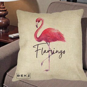 Perna Decorativa Flamingo Acuarela, 40x40 cm, Crem, Husa Detasabila, Perna Inclusa, BEKZ®