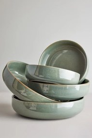 Bol de servit din ceramică verde cu finisaj artizanal și margine maro, 28.5x7 cm, "Pixie"