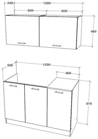 Bucatarie Taco, Alb, L 120 cm