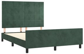 Cadru de pat cu tablie, verde inchis, 140x200 cm, catifea Verde inchis, 140 x 200 cm, Cu blocuri patrate