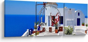 Tablou - Casă mică în Grecia (cu ceas) (90x30 cm)