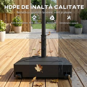 Outsunny Bază Umbrelă cu Roți și Frâne, cu Apă 40kg/Nisip 61kg, pentru Stâlpi de Ø35/38/48mm, Negru | Aosom Romania