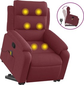 vidaXL Fotoliu rabatabil de masaj cu ridicare, roșu vin, textil