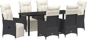 vidaXL Set de masă pentru grădină cu pernă 7 pcs Negru poliratan