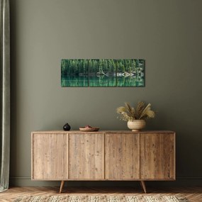 Tablou - Coniferi lângă lac (cu ceas) (90x30 cm)