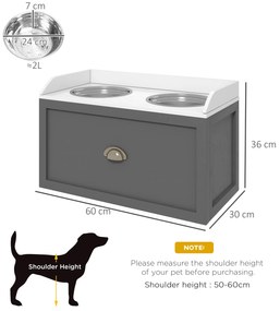 PawHut Boluri Înălțate pentru Câini din Oțel Inoxidabil și Lemn cu Sertar, 60x30x36 cm, Gri | Aosom Romania