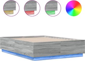 vidaXL Cadru de pat cu lumini LED gri sonoma 120x190 cm lemn prelucrat