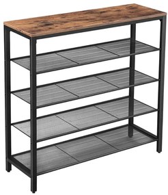 Suport incaltaminte TAYLOR maro cu structura neagra 100x92,5 cm, 4 rafturi