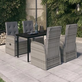 Set mobilier pentru gradina cu perne, 5 piese, gri Gri, Lungime masa 140 cm, 5