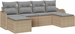 vidaXL Set de canapele pentru grădină cu pernă 6 pcs Bej Rattan poli