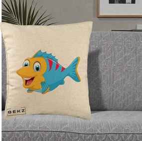 Perna Decorativa Peste Vesel Cartoon, 40x40 cm, Bej, Husa Detasabila, Perna Inclusa, BEKZ®
