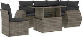 vidaXL Set mobilier grădină cu perne, 6 piese, gri, poliratan