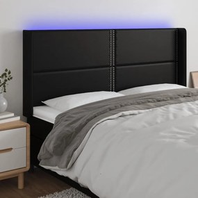 3124004 vidaXL Tăblie de pat cu LED, negru, 163x16x118/128 cm, piele ecologică