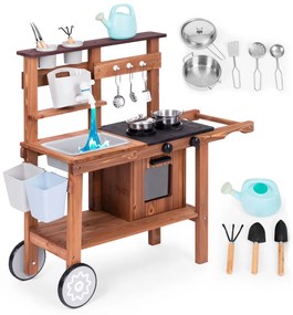 Bucătărie pentru copii în aer liber din lemn cu accesorii