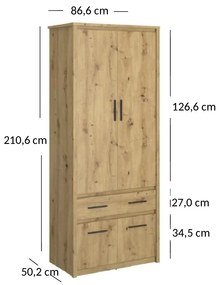 Dulap de haine Andra 4D1S/40 (Stejar artisan). 1052752
