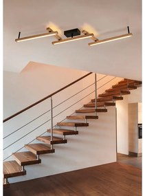 Plafonieră neagră/în culoare naturală LED cu control prin telecomandă 10x180 cm Bellari – Trio