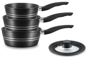 Set cratite cu capac universal Royalty Line RL-FS3M BLACK, 4 piese, Acoperire amarmura, Inductie, Negru