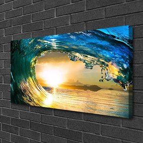 Tablou pe panza canvas Wave Sea Sunset Natura Albastru Galben