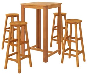 Set mobilier de bar, 5 piese, lemn masiv de acacia Lungime masa 60 cm, Taburete de bar cu sezut rotund, 5