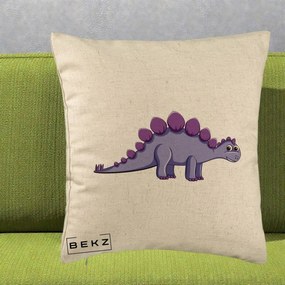 Perna Personalizata Stegozaur Mov, 40x40 cm, Bej, Husa Detasabila, Perna Inclusa, BEKZ®