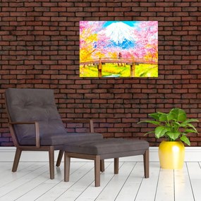 Tablou pe sticlă - Cuplu pictat, acuarelă (70x50 cm)