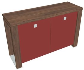 Dulap mic Verno+ 140 x 46 x 90 cm, uși de sticlă, nuc / roșu