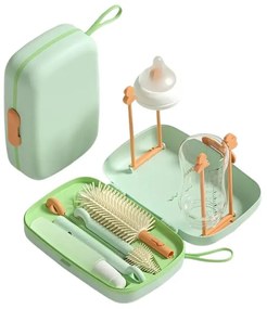 Set perie pentru curatarea biberoanelor 7 in 1 Kidizi verde, include cutie si suport uscare - ideal pentru calatorie