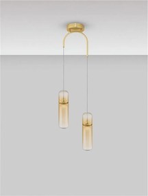 Lustra moderna cu 2 pendule LED, Metal, Auriu, Sticla, Amber, Norma
