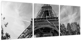 Tablou - Turnul Eiffel, alb-negru (cu ceas) (90x30 cm)