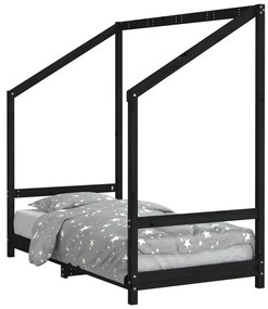 835711 vidaXL Cadru de pat pentru copii, negru, 80x160 cm, lemn masiv de pin