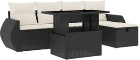 vidaXL Set mobilier de grădină cu perne, 6 piese, negru, poliratan