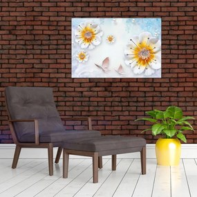 Tablou - Copoziția flori și fluturi (90x60 cm)