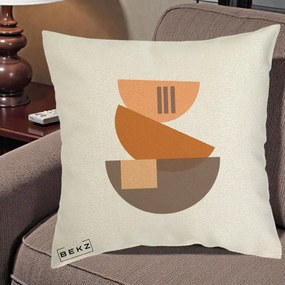 Perna Decorativa Geometric Bauhaus Boluri Portocaliu, 40x40 cm, Ecru, Husa Detasabila, Perna Inclusa, BEKZ®