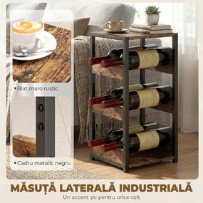 HOMCOM Suport Vin, Rafturi Ondulate, Picioare Reglabile, Maro Rustic, Negru | Aosom Romania