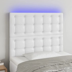 vidaXL Tăblie de pat cu LED, alb, 100x5x118/128 cm, piele ecologică