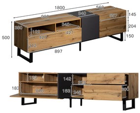 Mobilă TV modernă cu design în blocuri de culoare, Culoare naturală+Negru | Aosom Romania