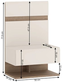 Noptiera de lux , mdf alb lucios stejar sonoma inchis, moderna