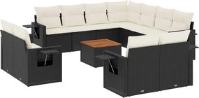 vidaXL Set canapele de grădină, 12 piese, cu perne, negru, poliratan