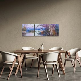 Tablou - Sosirea toamnei, pictură în ulei (cu ceas) (90x30 cm)