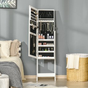 HOMCOM Oglindă Portbijuterii, Dulap Portbijuterii cu Unghi Reglabil, Organizator pentru Inele, Coliere, Cercei, Încuietoare cu Cheie, pentru Dormitor, Living, 46x36.5x151.5cm, Alb | Aosom Romania