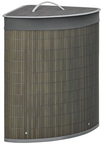 HOMCOM Cos de rufe din bambus pentru colt 55L cu capac si sac detasabil 38 x 38 x 57 cm gri | Aosom Romania