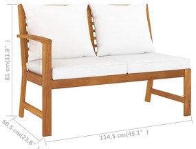 Set mobilier de gradina, 4 piese, perne crem, lemn masiv acacia Crem, colt + mijloc + banca + masa, 1