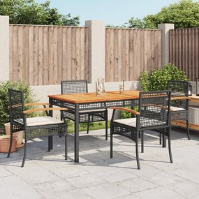 vidaXL Set mobilier de grădină cu perne, 5 piese, negru, poliratan